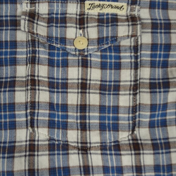 LUCKY BRAND BLUE PLAID WESTERN COWBOY STYLE BUTTON UP MENS XL SHIRT L193 - Picture 3 of 9